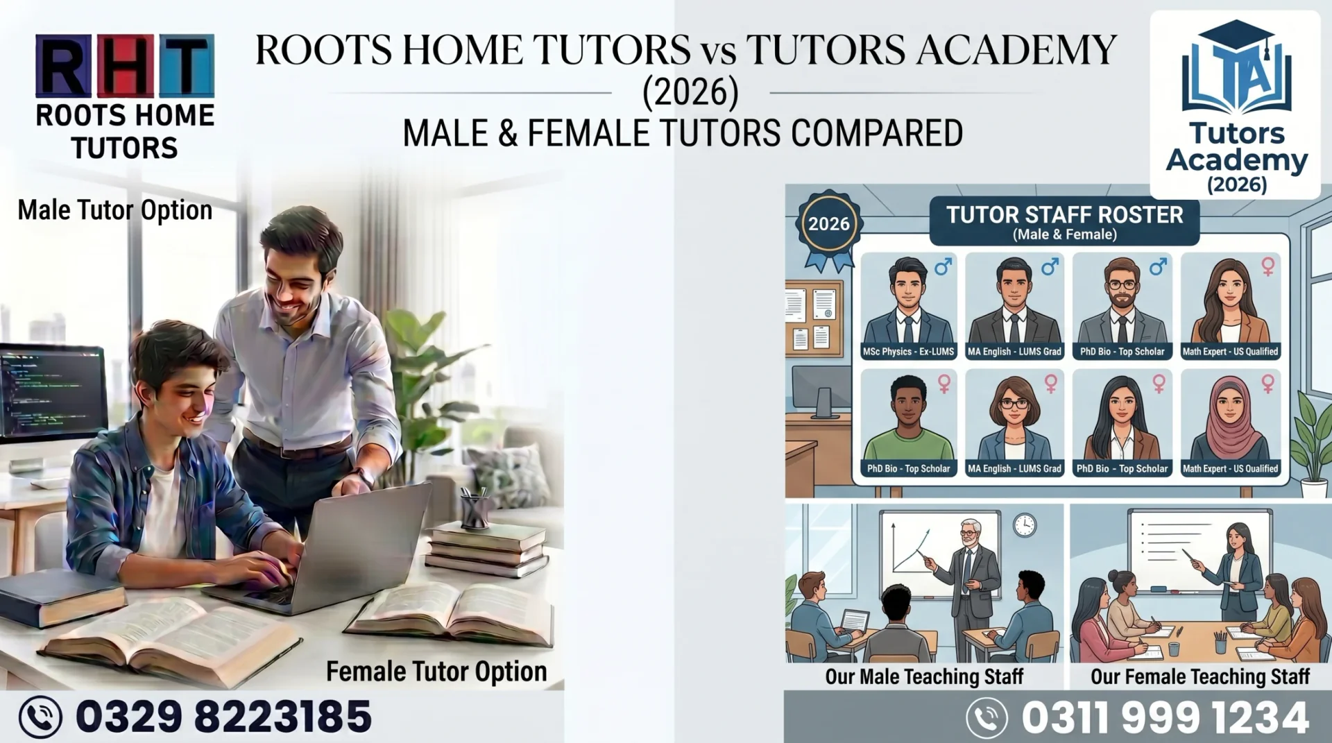 Roots Home Tutors vs Tutors Academy: Male & Female Tutors Compared (2026)