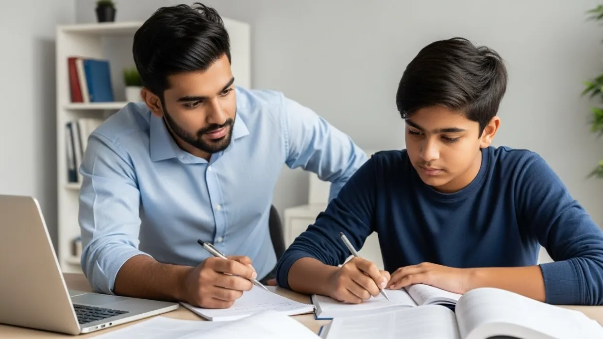 A Roots Home Tutors tutor working one-on-one with a student at home