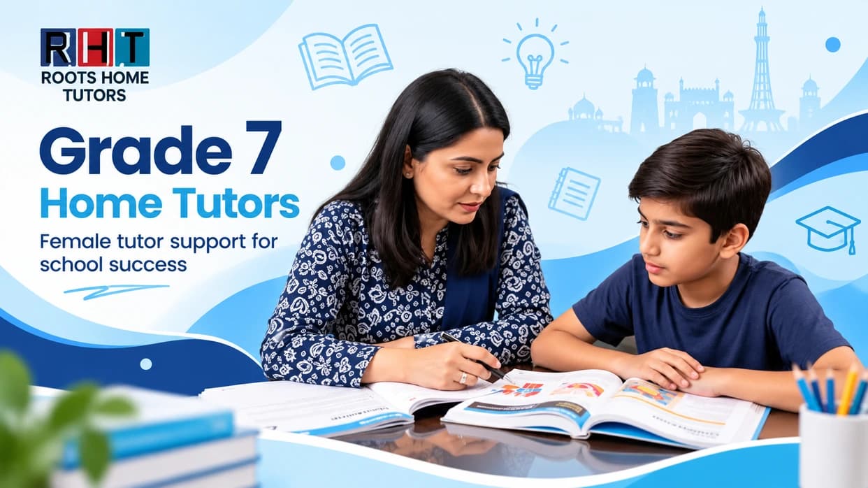 A Roots Home Tutors tutor working through a textbook with a student at home in Lahore