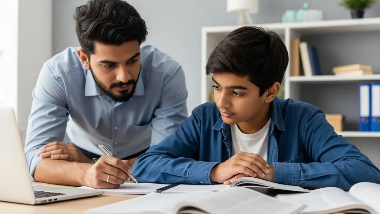 A Roots Home Tutors tutor working one-on-one with a student at home