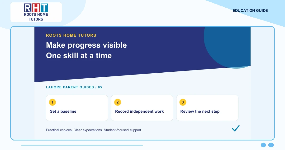 Roots Home Tutors parent guide: Set a baseline, Record independent work, Review the next step