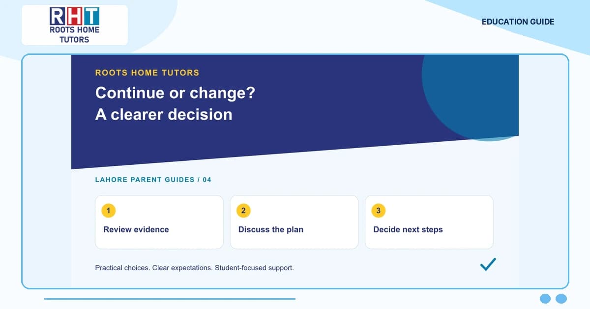Roots Home Tutors parent guide: Review evidence, Discuss the plan, Decide next steps